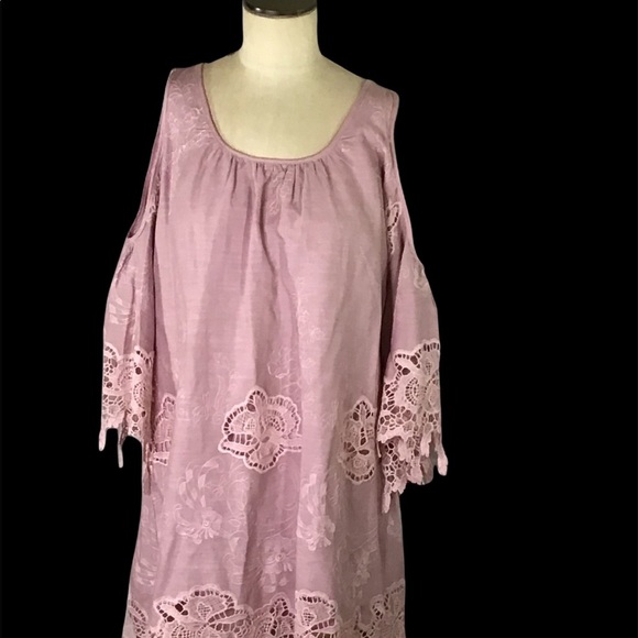Laffaire  Mauve Boho  Dress  With Crochet Details & Cold Shoulder,M,EUC - Picture 1 of 7